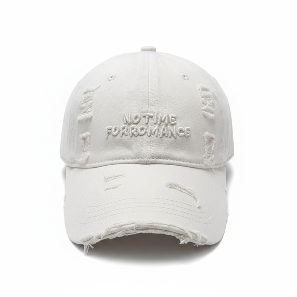 No Time For Romance Distressed Cap White – front view