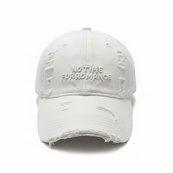 No Time For Romance Distressed Cap White – front view