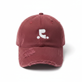 Distressed Denim Baseball Cap Burgundy – front view