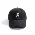 Distressed Denim Baseball Cap Black – front view