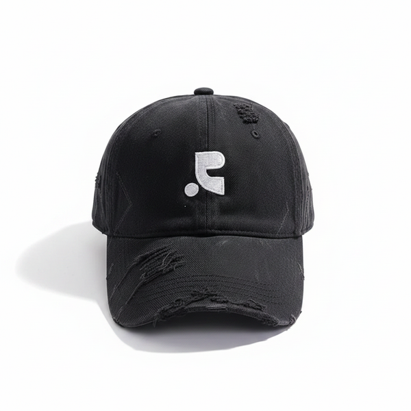 Distressed Denim Baseball Cap Black – front view