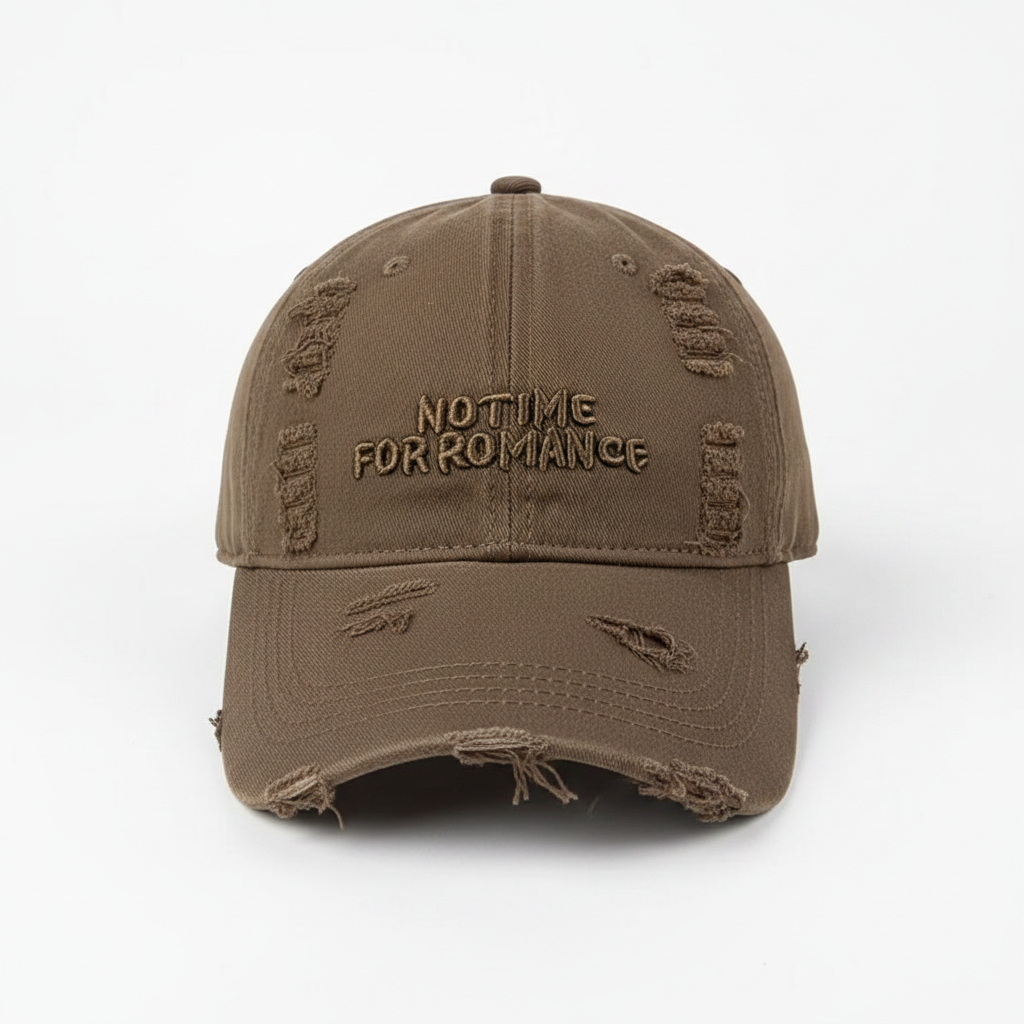 No Time For Romance Distressed Cap Khaki – front view